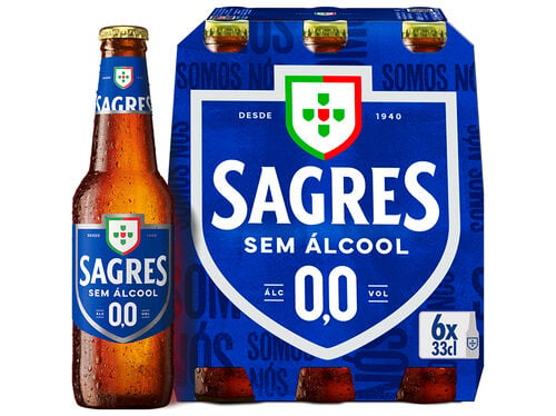 CERVEJA SEM ALCOOL SAGRES 0.0% 6X0.33L image number 1