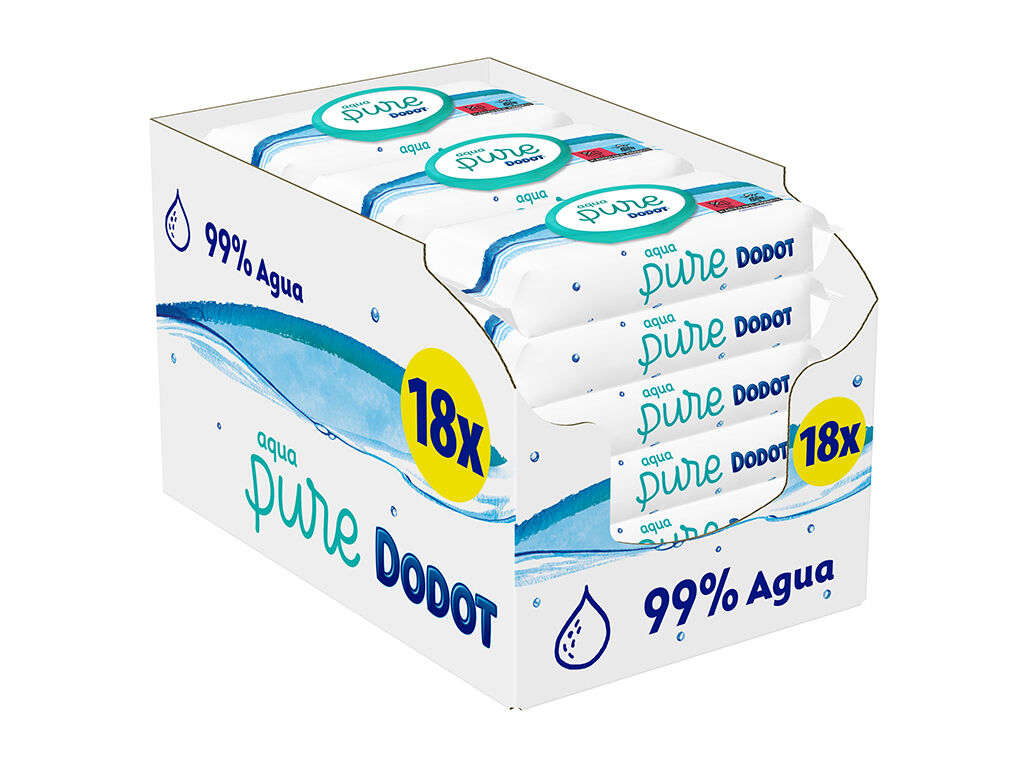 Dodot Aqua Pure - Toalhitas Bebé com 99% Agua, 18 Embalagens, 864 Toalhitas