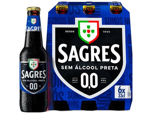 CERVEJA SEM ALCOOL SAGRES PRETA 0.0% 6X0.33L image number 1