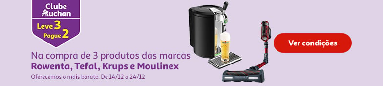 Campanha Leve 3 Pague 2 Moulinex, Krups, Rowenta e Tefal Clube Auchan || 14/12 a 24/12 | Auchan