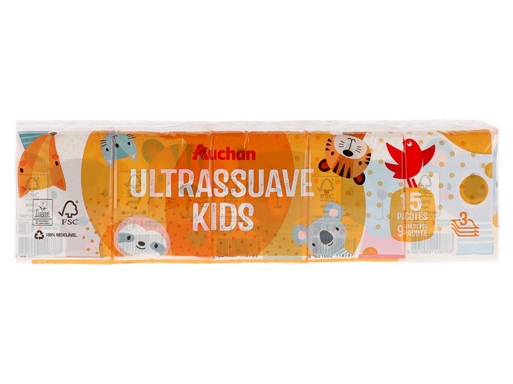 Lenços Auchan Bolso Kids Ultrassuave 3folhas 15un