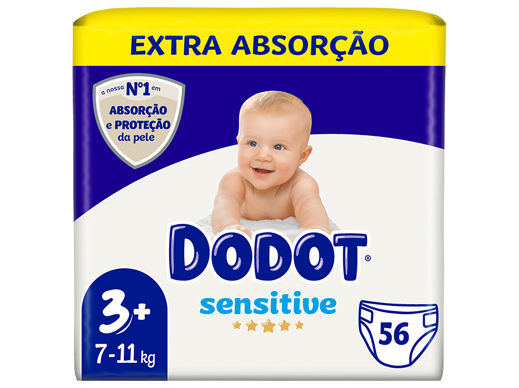 Dodot - Pañales Sensitive Extra T3+ (7-11 kg) 60 Unidades, Recien Nacido