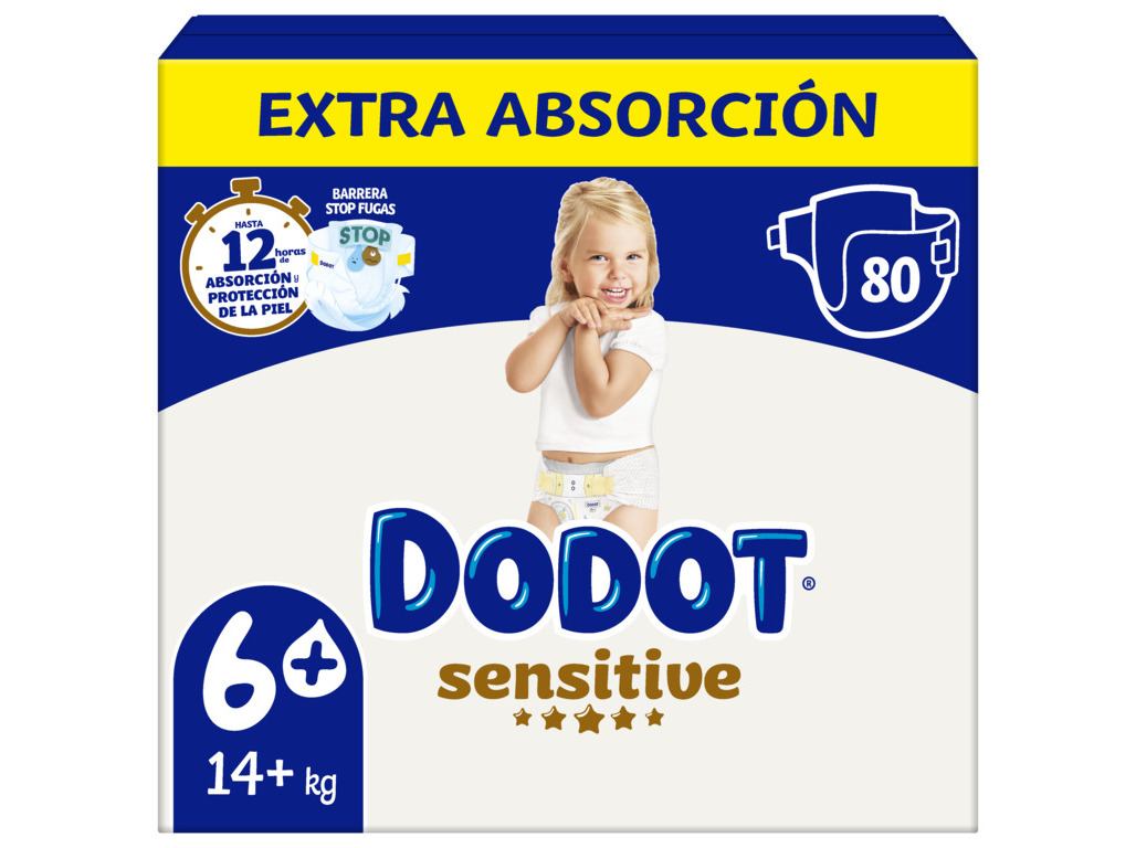 Fraldas Extra Dodot Sensitive Box T6 +14kg 80 Un