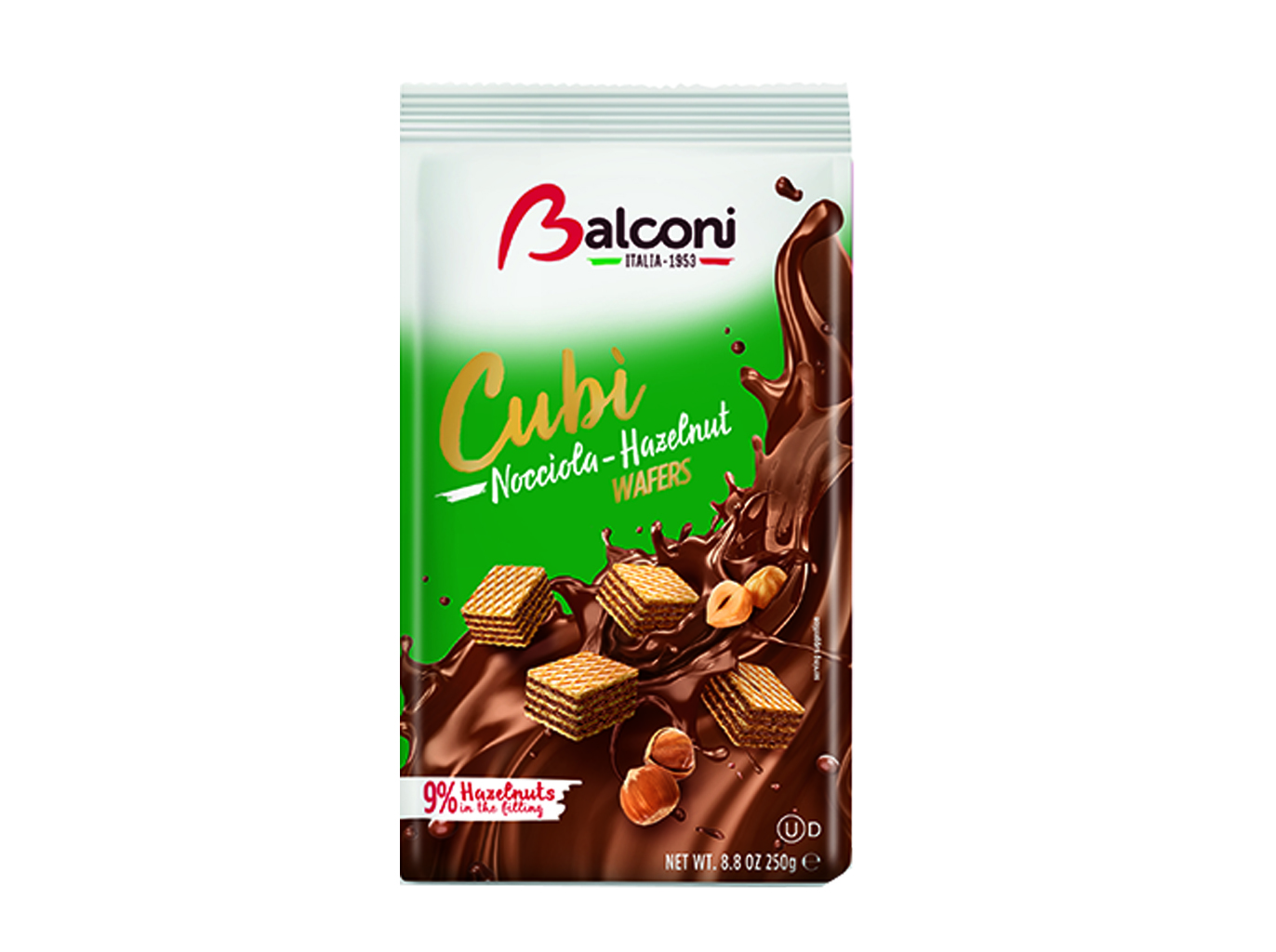 Wafers Balconi Cubos Avelã 250 G