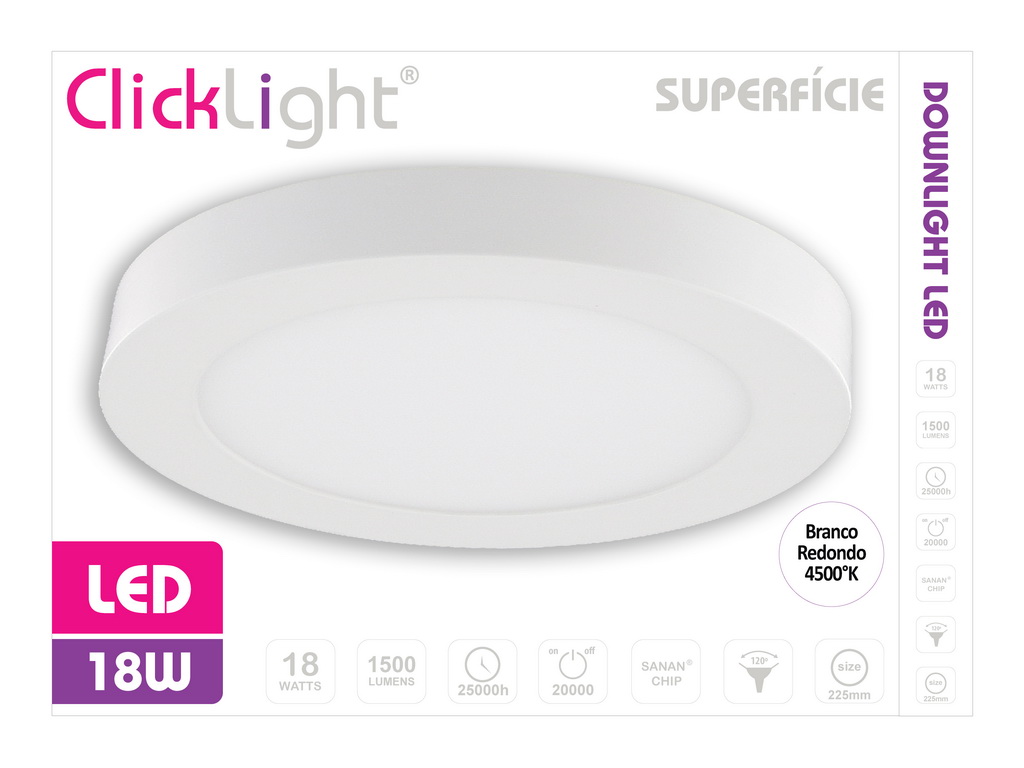 Downlight Superf Led Clicklight Redondo/bran 18w