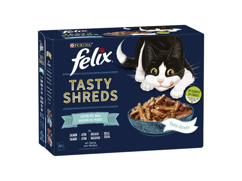 Comida Húmida Gato Felix Tasty Shreds Mix Peixes 12x80g