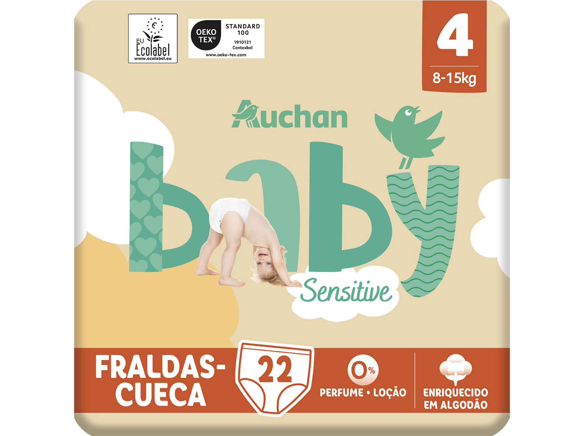 Fraldas Cueca Auchan Baby Sensitive Ecológicas Tamanho 4 8-15kg 22un