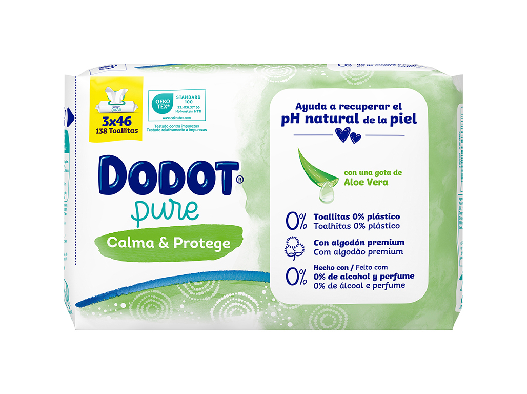 Toalhitas Dodot Pure Aloe Vera 0% Plástico 3x46un