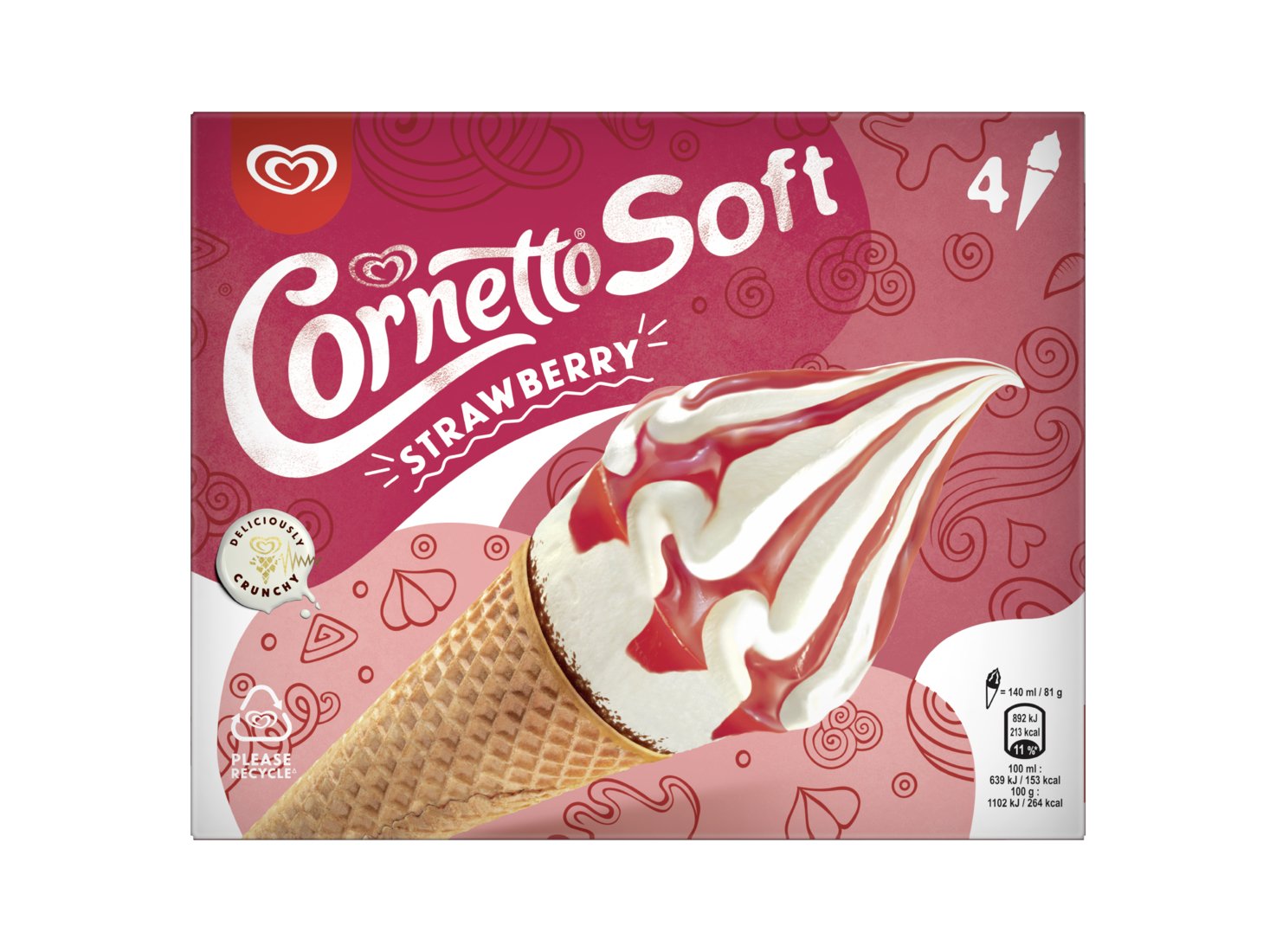 Gelado Multipack Cornetto Soft Morango 4x140ml