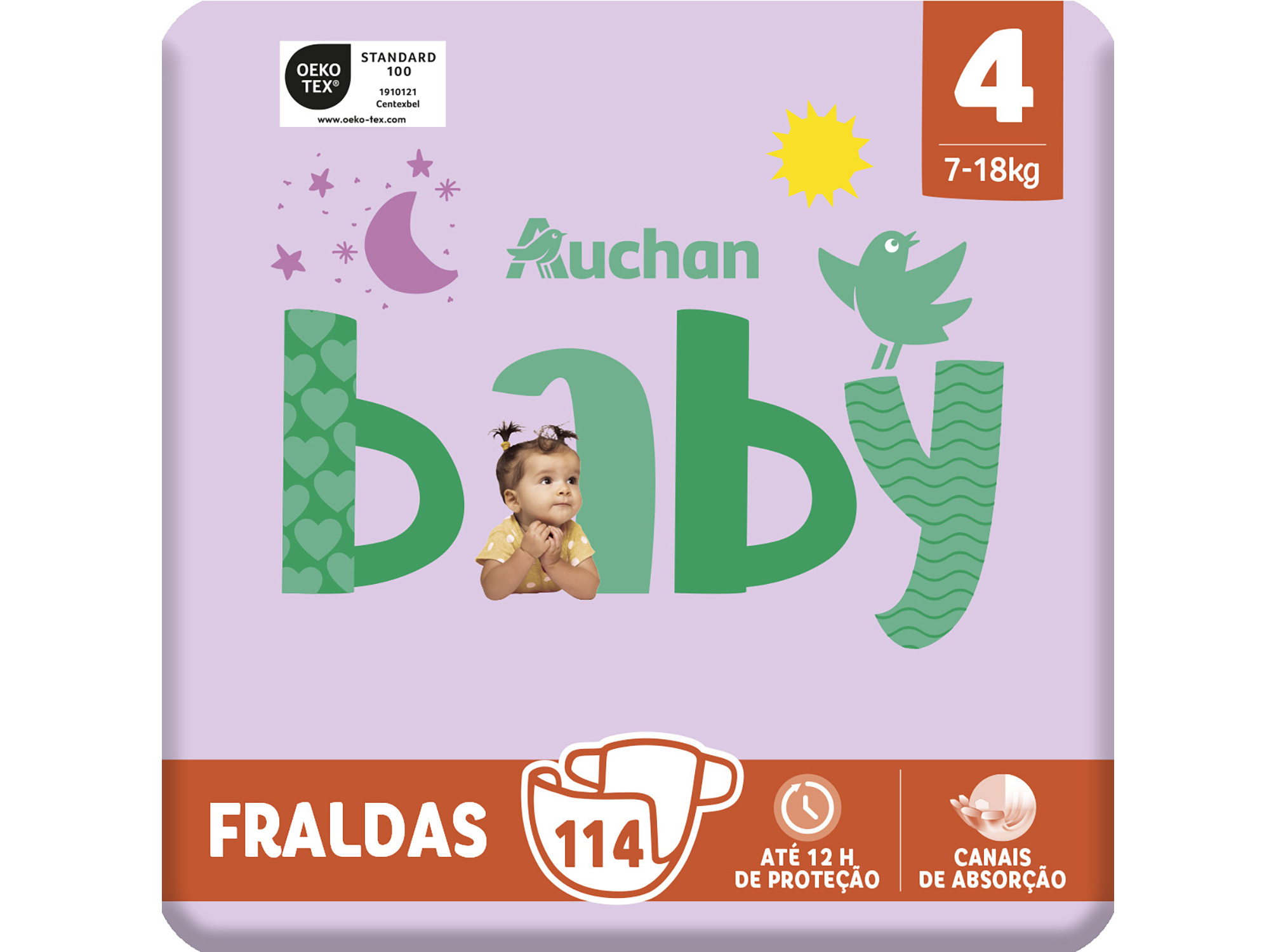 Fraldas Auchan Baby T4 7-18kg 114un