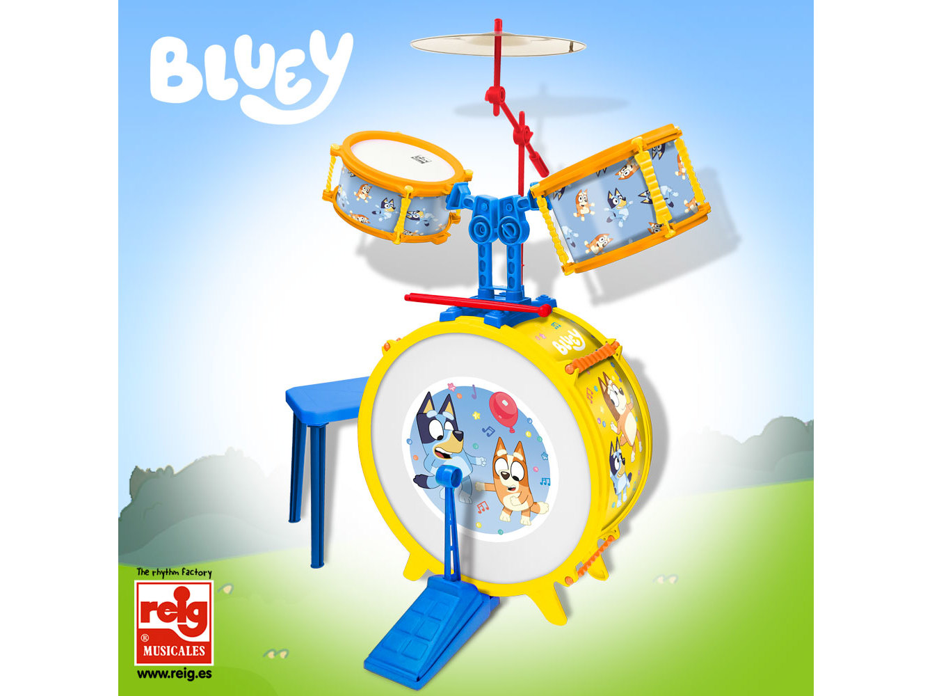 Reig Musicales Bluey Battery With Bench 55x36x38 Cm Azul