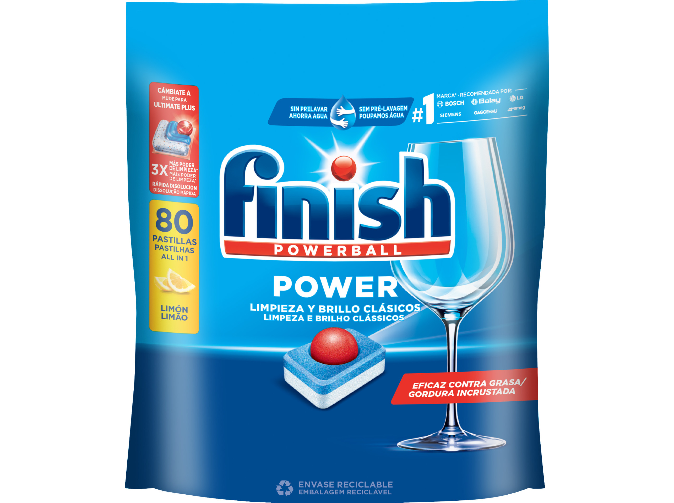 Detergente Loiça Máquina Finish Power Limão 80 Pastilhas