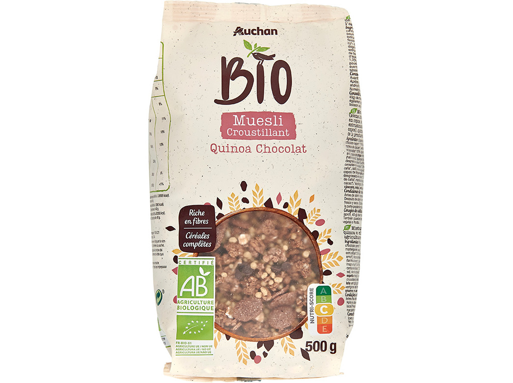 Cereais Auchan Bio Muesli Quinoa Chocolate 500 G