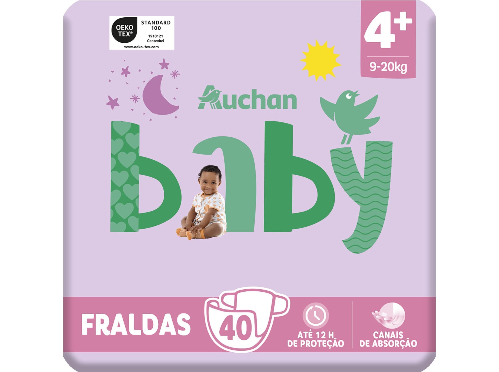 Fraldas Auchan Baby T4+ 9-20kg 40un