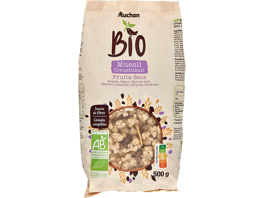 Cereais Auchan Bio Muesli Frutos Secos 500 G