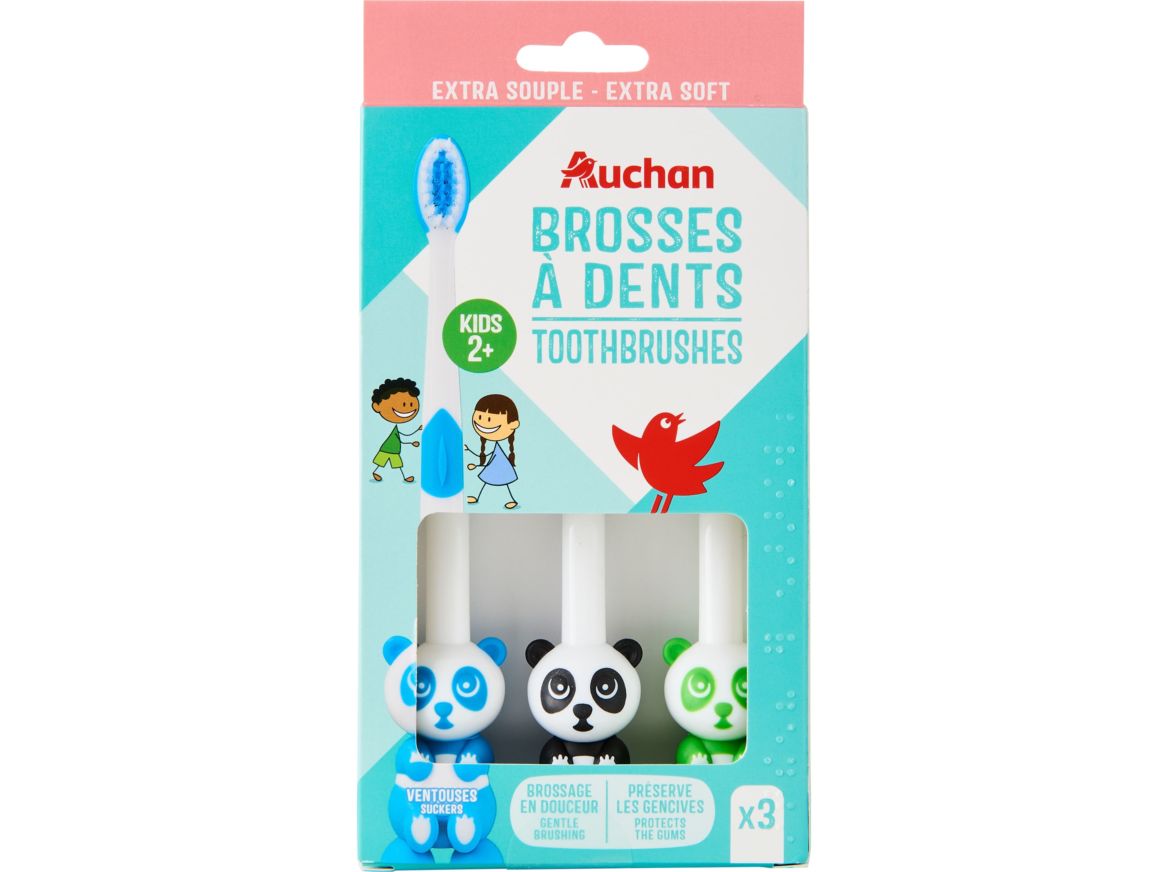 Escova Dentes Auchan Kids Panda 2+ Anos Extra Macia 3un