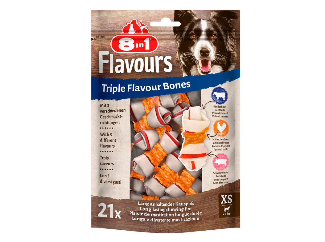 Snacks Cão 8in1 Triple Flavour Xs 21un