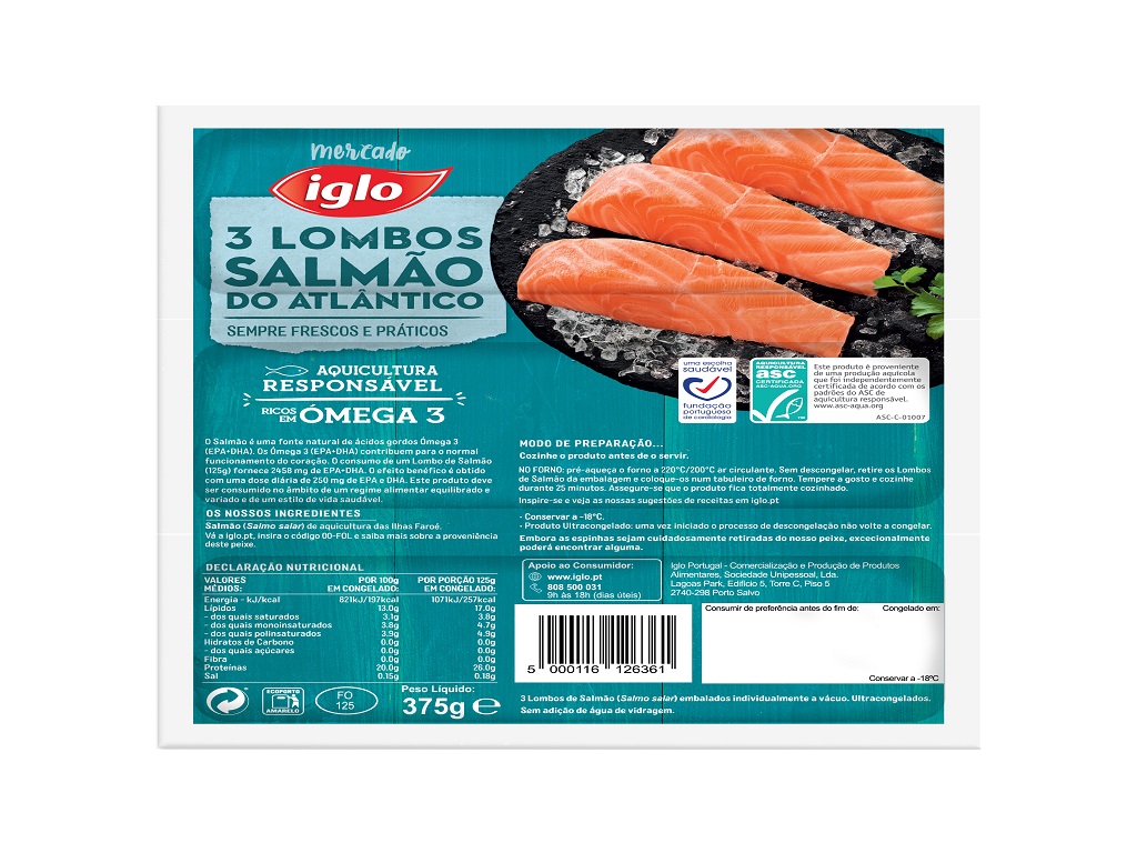 Lombos Iglo Salmão 375g 3un