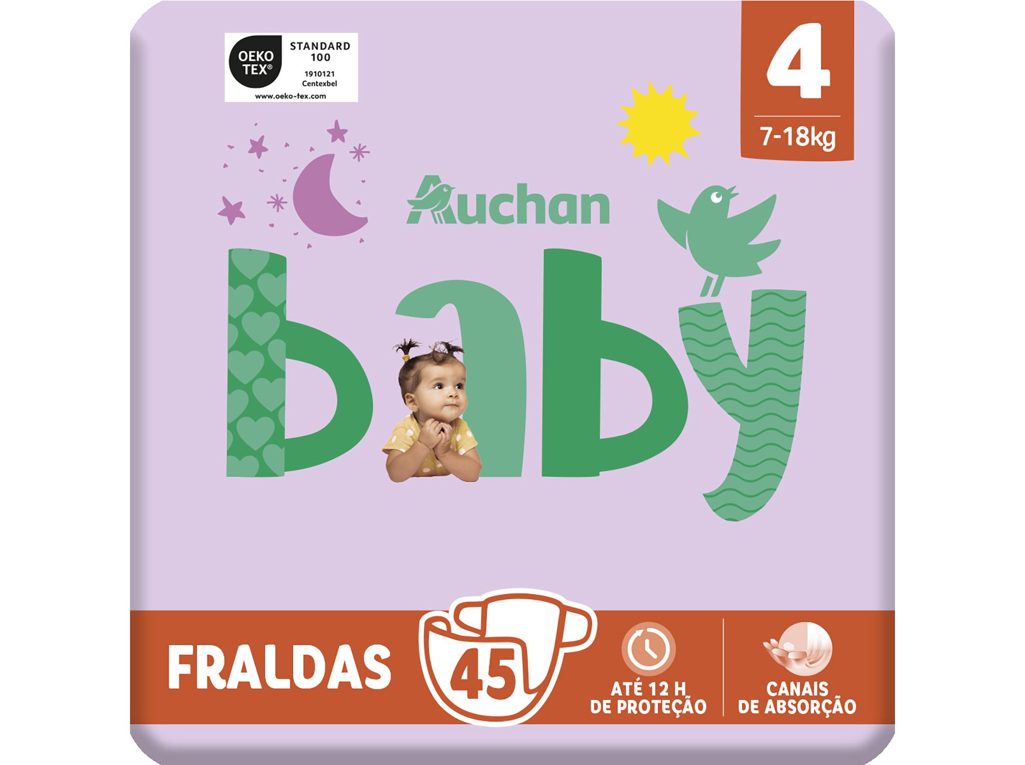 Fraldas Auchan Baby Tamanho 4 7-18kg 45un