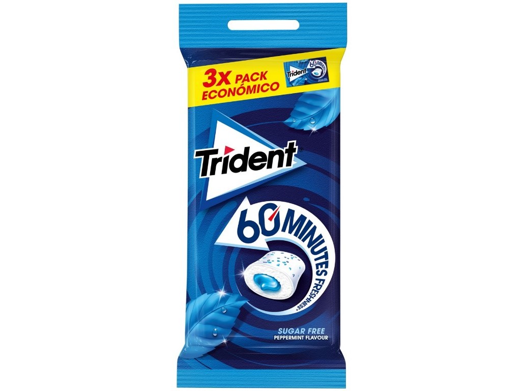 Pastilhas S/acucar Trident 60 Min Peppermint 3x22g