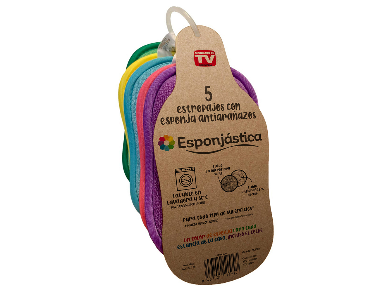 Esponja 2 Em 1 Lavável Esponjástica Microfibra+abrasiva Pack 5 Unidades