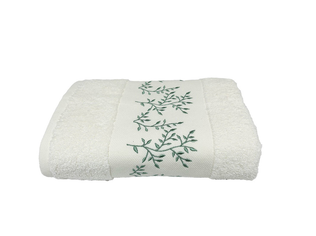 Toalha Mãos 500g Creme Bordado Verde 50x100cm