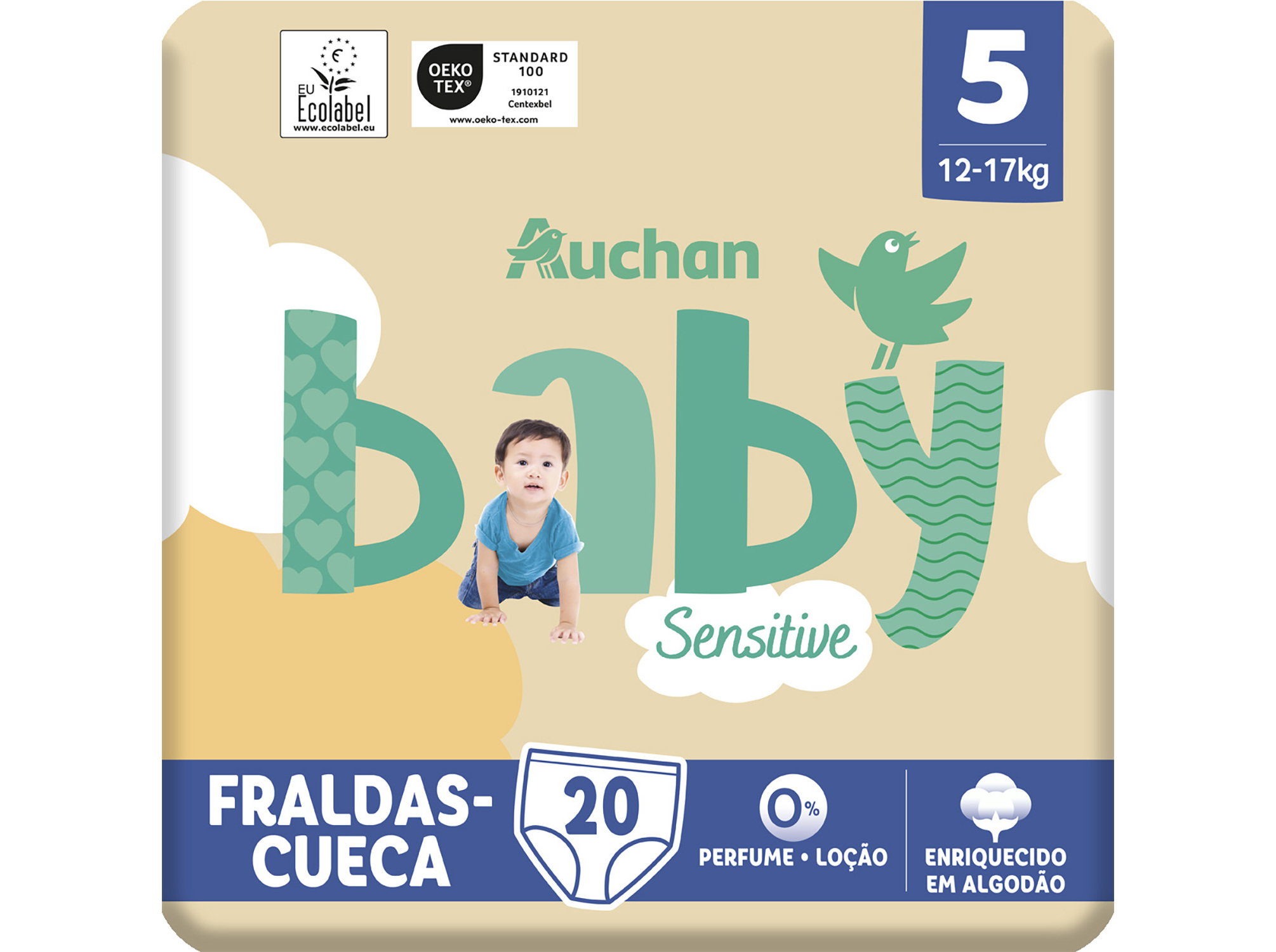 Fraldas Cueca Auchan Baby Sensitive Ecológicas Tamanho 5 12-17kg 20un